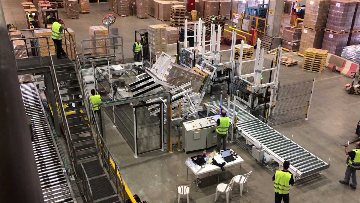 warehouse machinery pallet inverter vshape inline