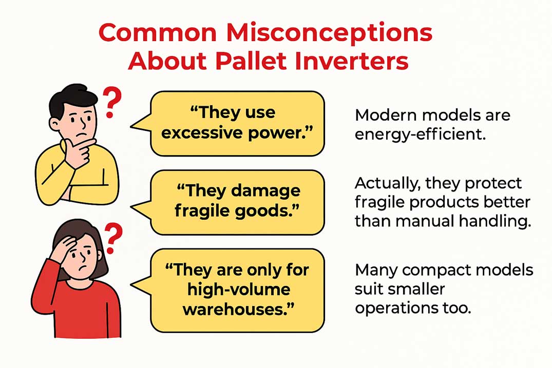 Comparison of pallet before and after using a pallet inverter
